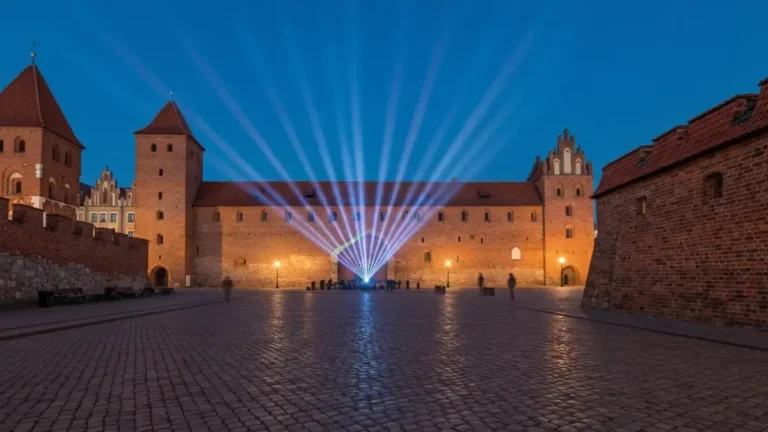 Instalacja świetlna przy gotyckich murach Starego Miasta w Toruniu