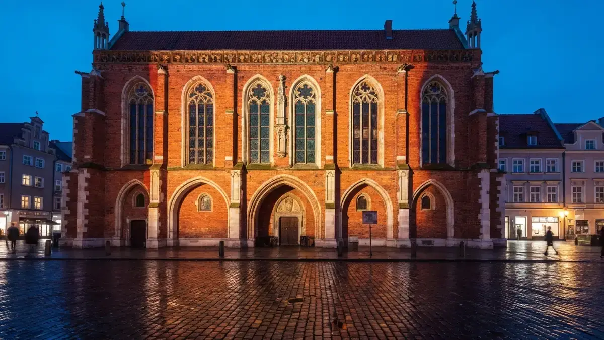 Mapping świetlny na gotyckiej fasadzie Starego Miasta w Toruniu podczas Bella Skyway Festival
