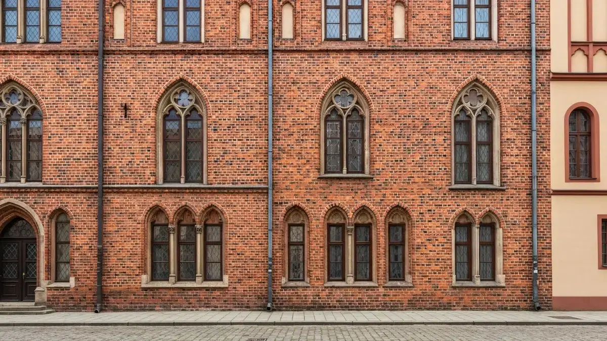 Ceglane gotyckie elewacje na starowce Torunia w naturalnym swietle